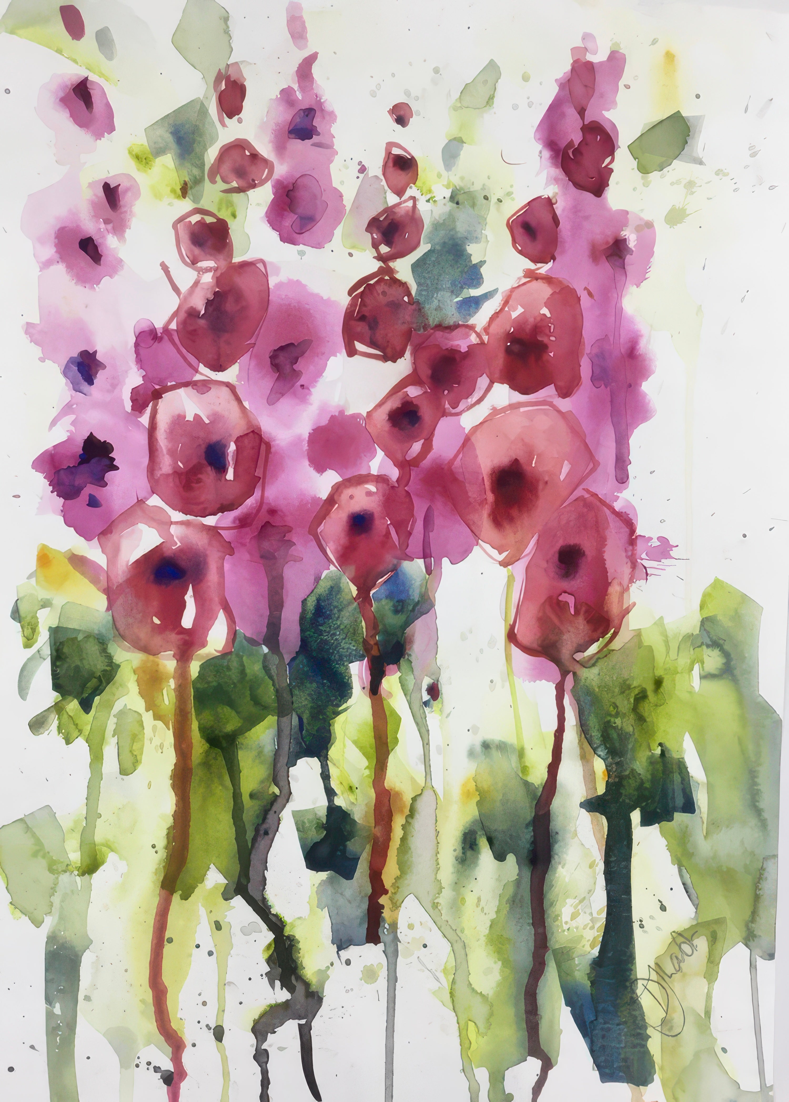 Hollyhocks Cushion - 22"x22"